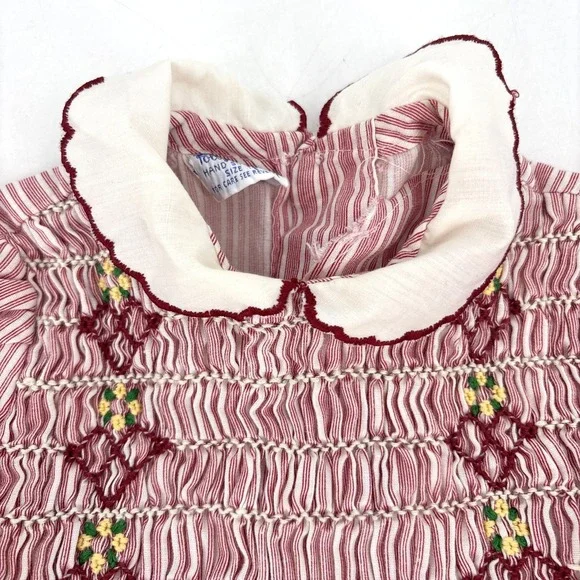 Vintage Polly Flinders Dress Smocked Child Baby 2T Red Lace Embroidered - Picture 3 of 12